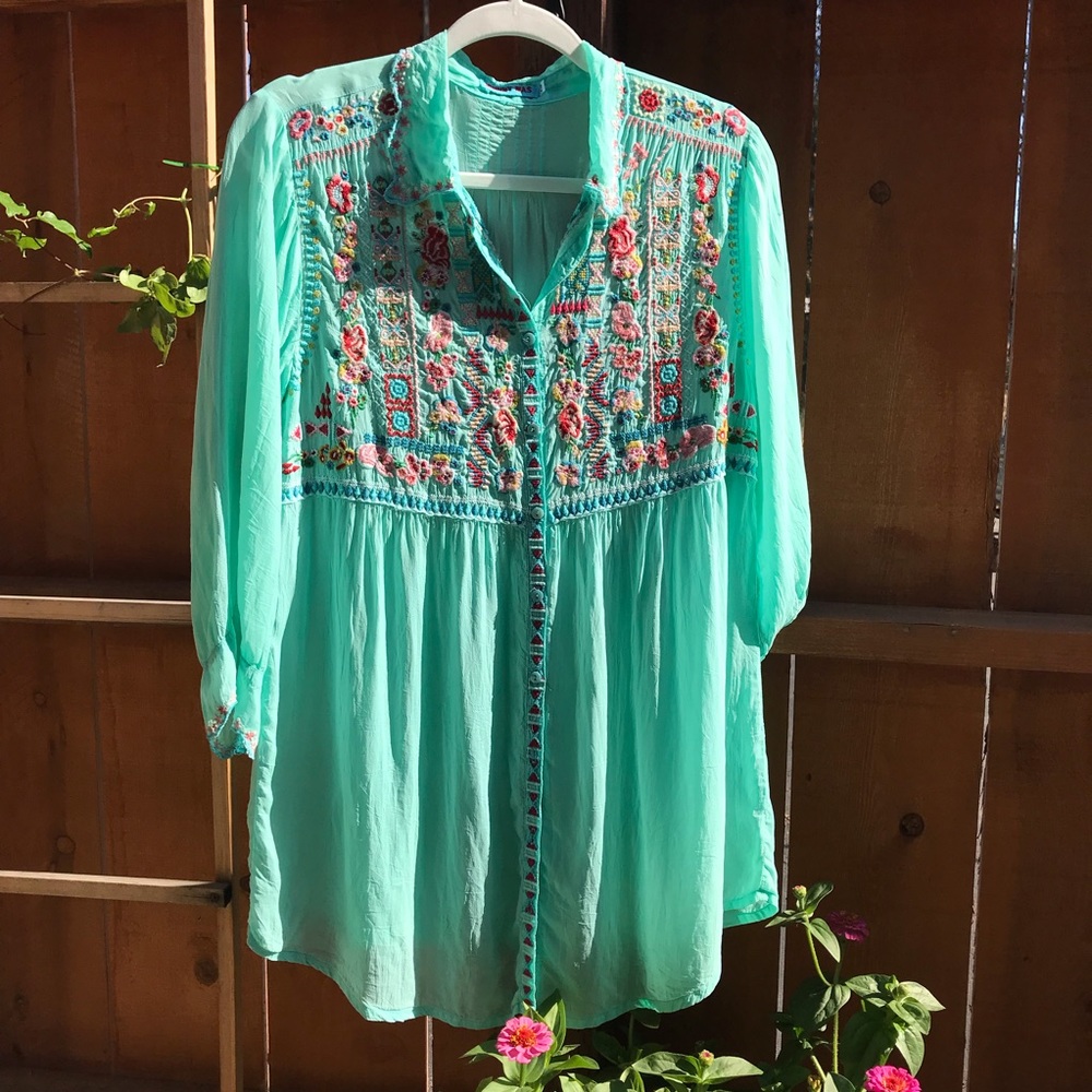 Johnny Was Sheer Embroidered Tunic